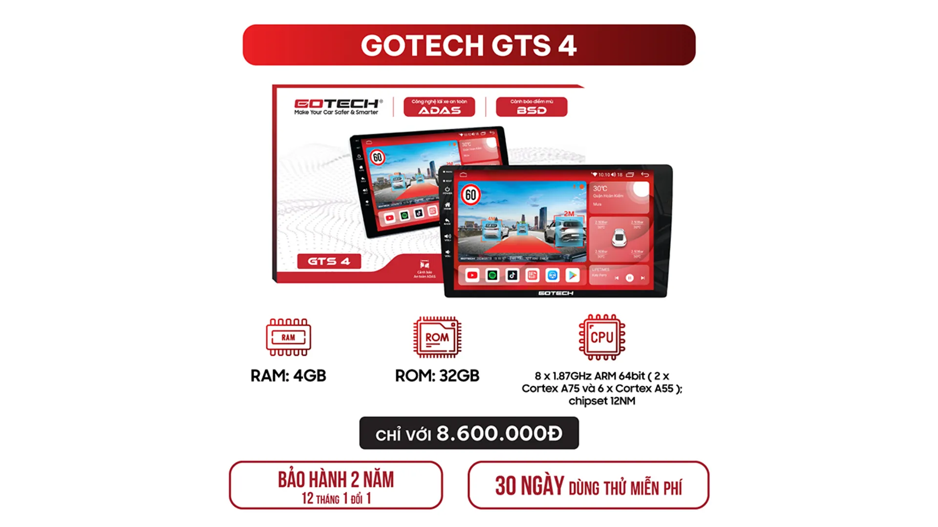 Hình ảnh phụ kiện  Màn hình ô tô thông minh GOTECH GTS4