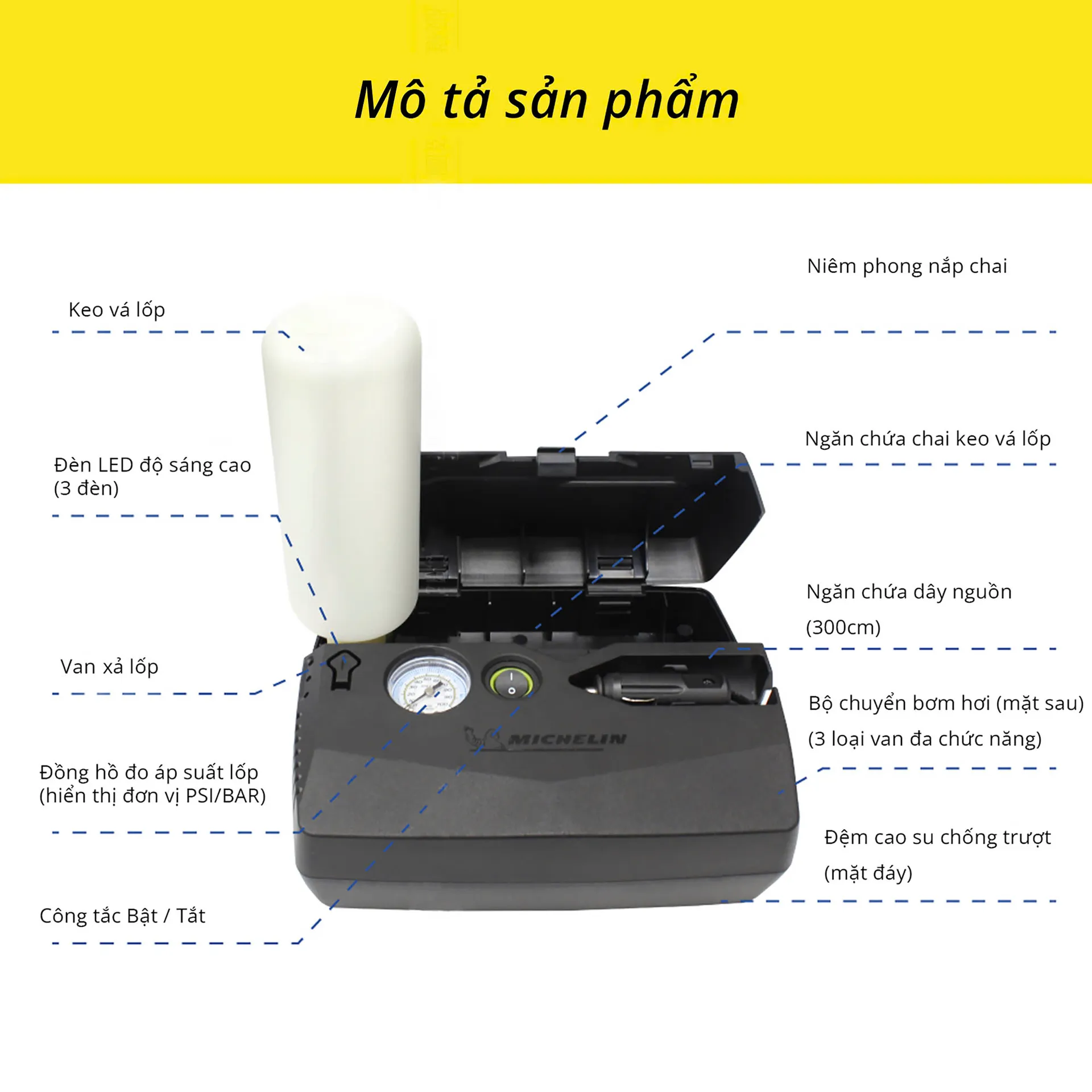 Hình ảnh phụ kiện Bơm Mini Michelin 5818 ( Bơm tự vá )